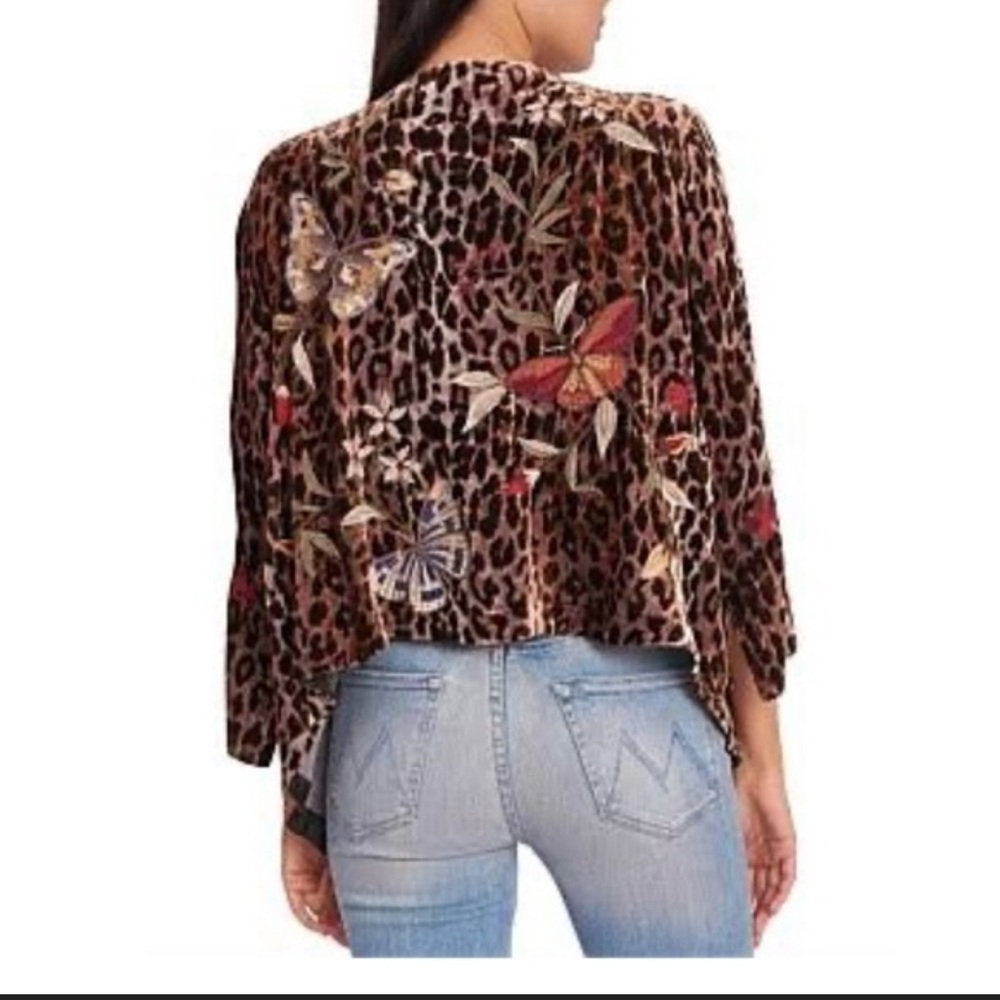 Leopard Print Kimono with Floral Embroidery - Picture 2 of 4